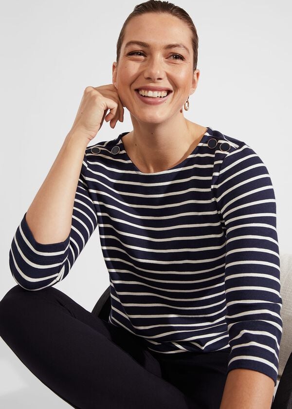 hobbs Tafara Stripe Cotton Top Navy Ivory