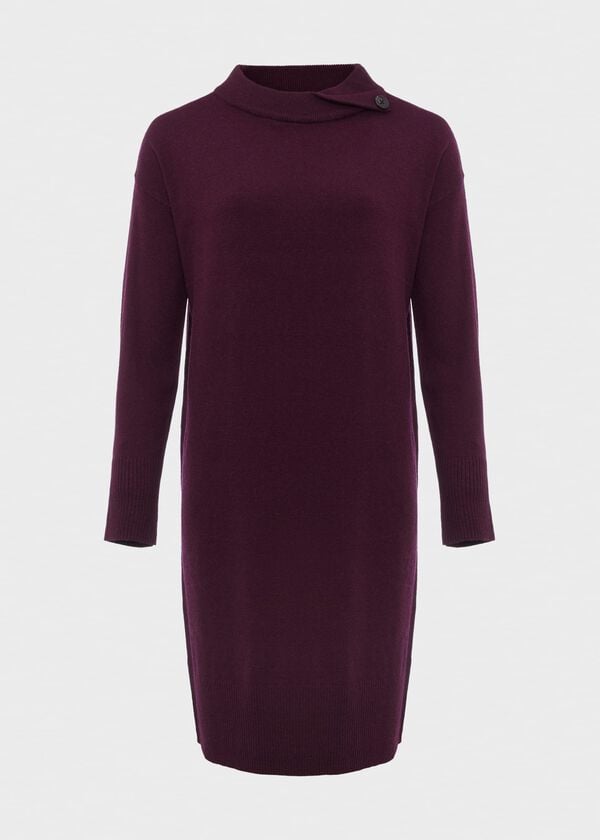 Hobbs Talia Knitted Dress With Cashmere Dark Plum