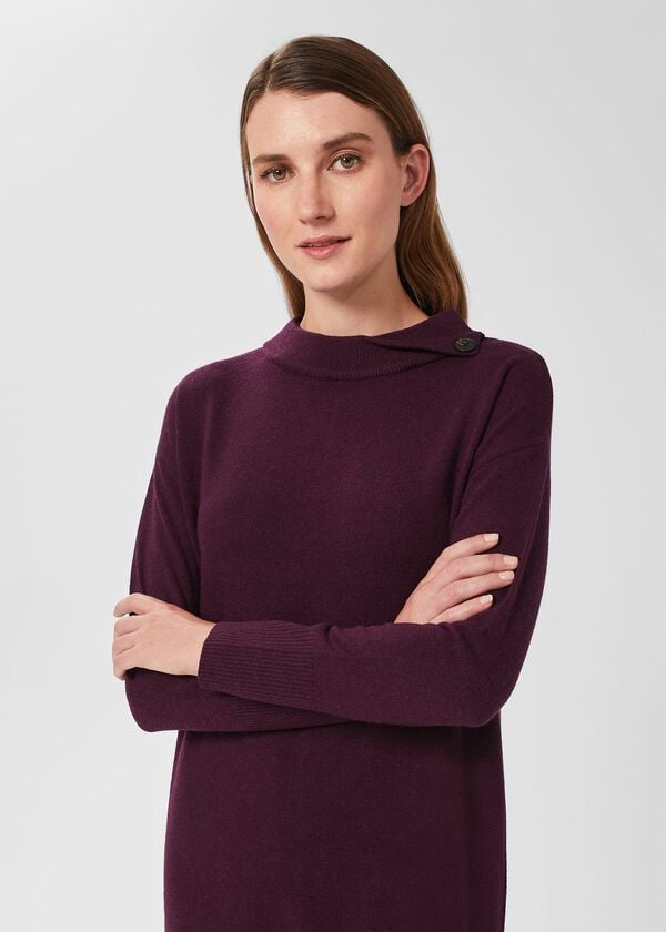 Hobbs Talia Knitted Dress With Cashmere Dark Plum