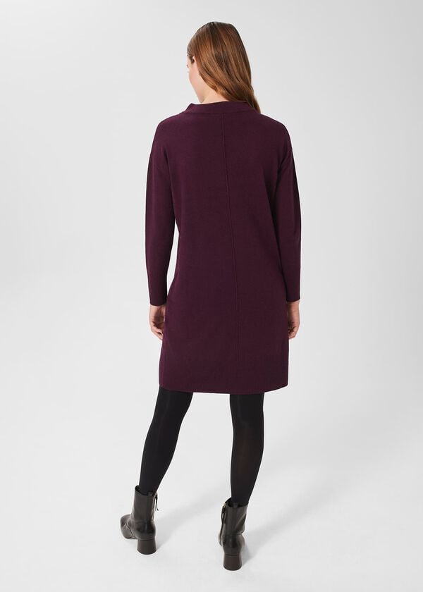 Hobbs Talia Knitted Dress With Cashmere Dark Plum