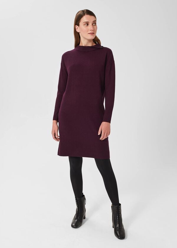 hobbs Talia Knitted Dress With Cashmere Dark Plum