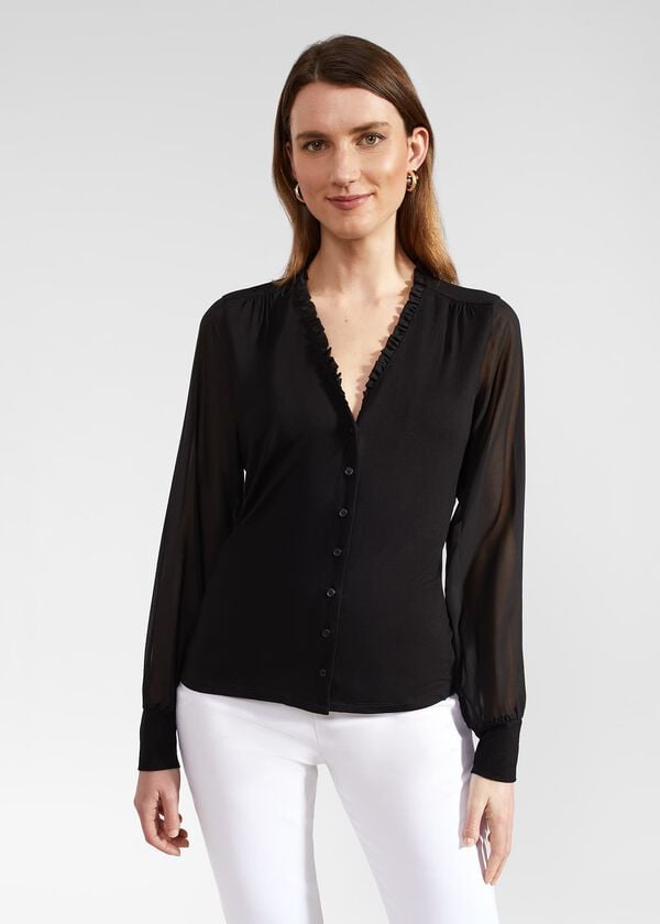 hobbs Talisa Frill Neck Top Black