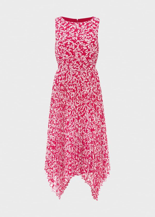 Hobbs Talisa Pleated Midi Dress Magenta Ivory