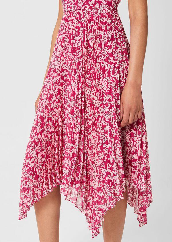 Hobbs Talisa Pleated Midi Dress Magenta Ivory