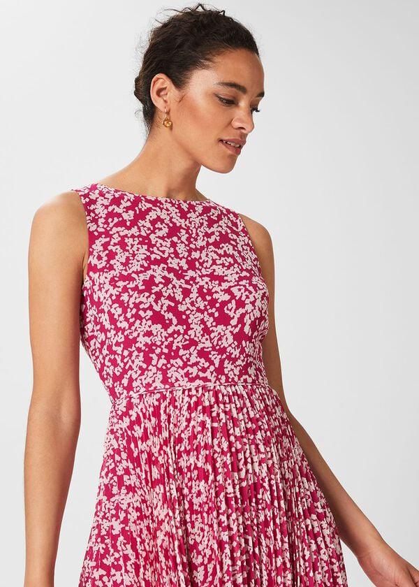 Hobbs Talisa Pleated Midi Dress Magenta Ivory