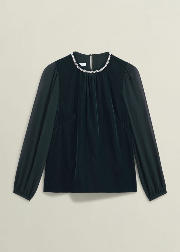 Hobbs Tallulah Velvet Top Evergreen