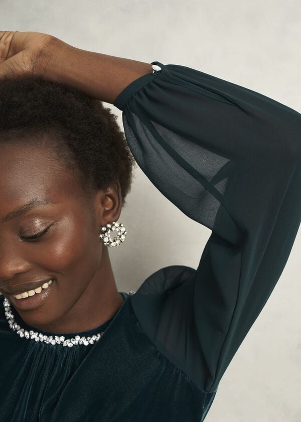 Hobbs Tallulah Velvet Top Evergreen