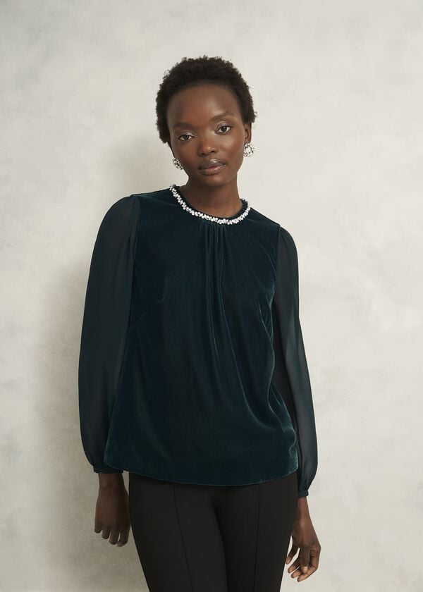 hobbs Tallulah Velvet Top Evergreen