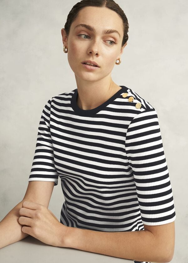 Hobbs Tamsin Stripe T-Shirt Ivory Navy