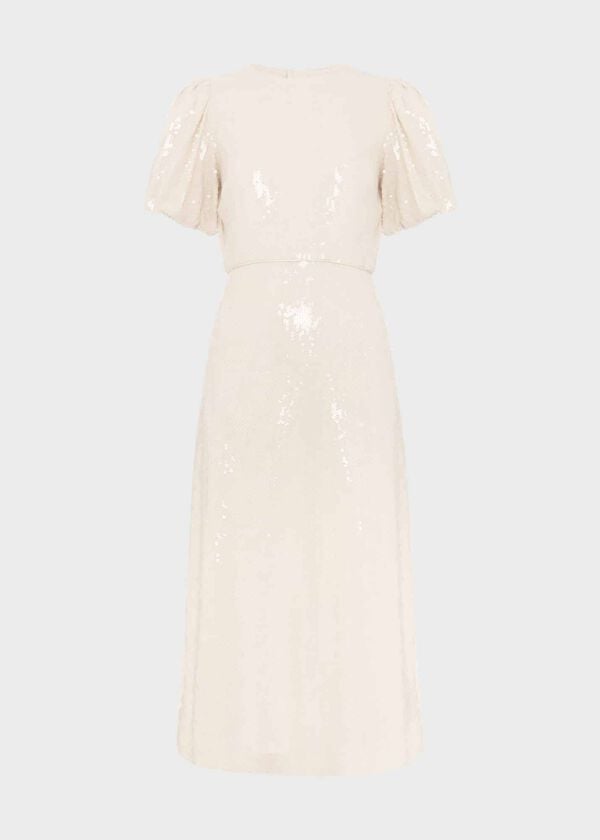 Hobbs Tamzin Sequin Midi Dress Buttercream