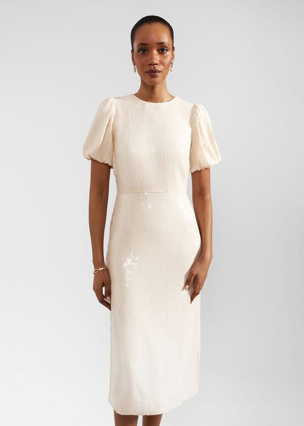 Hobbs Tamzin Sequin Midi Dress Buttercream