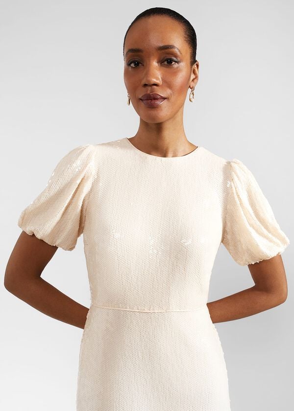 Hobbs Tamzin Sequin Midi Dress Buttercream