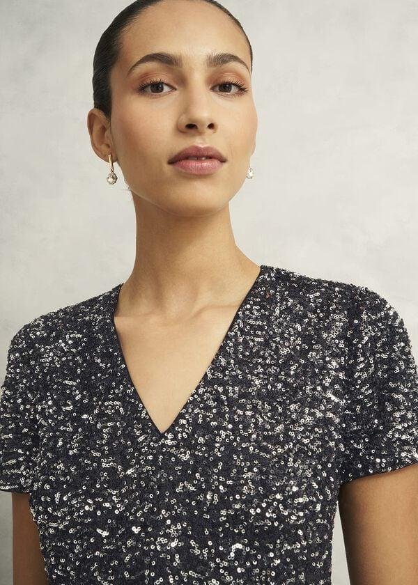 Hobbs Tatiana Sequin Dress Black Silver