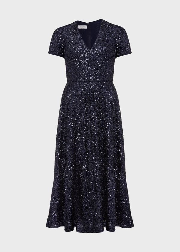 Hobbs Tatiana Sequin Dress Midnight Navy