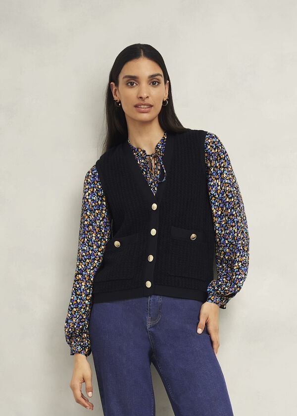 hobbs Tatton Cotton Blend Knitted Vest Black
