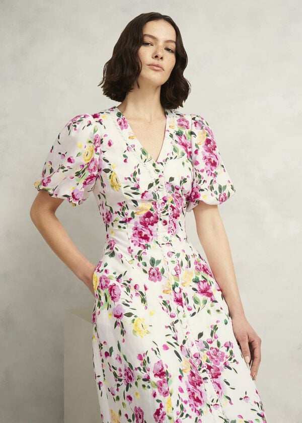 Hobbs Taylor Linen Dress Ivory Multi