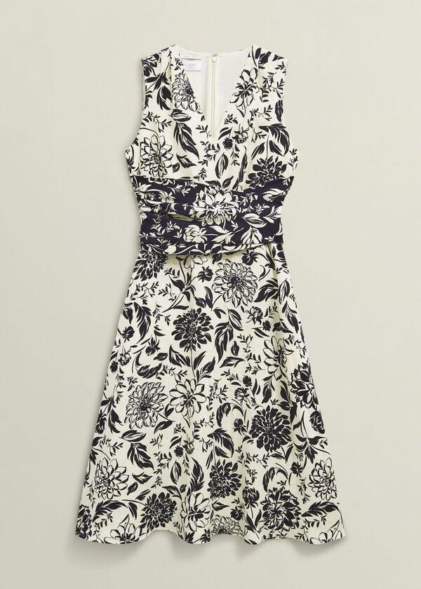 Hobbs Teagan Linen Dress Ivory Navy