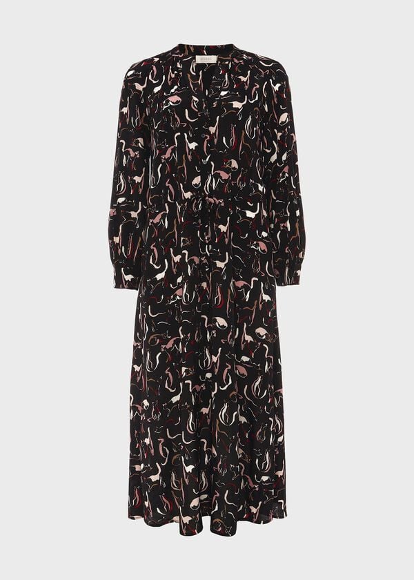 Hobbs Teagan Midi Dress Black Multi