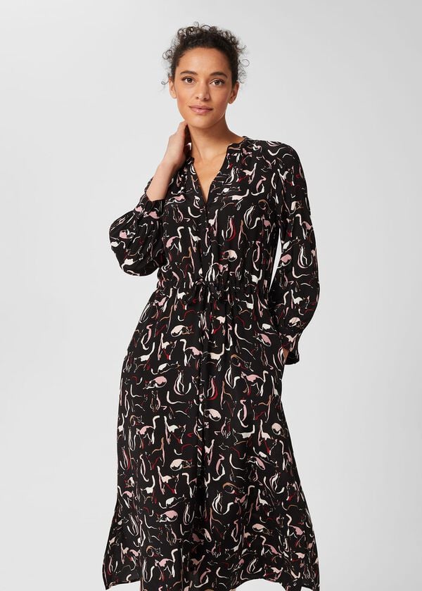 Hobbs Teagan Midi Dress Black Multi