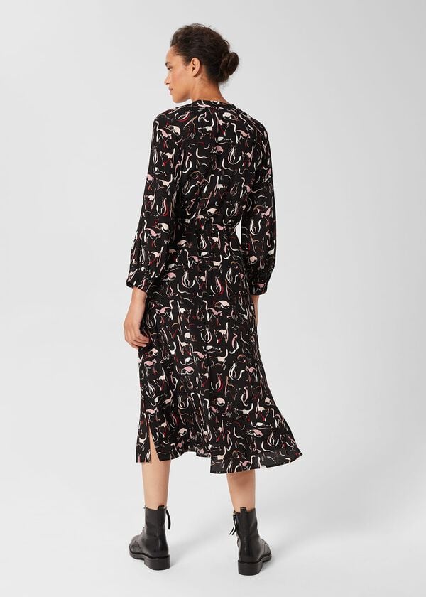 Hobbs Teagan Midi Dress Black Multi