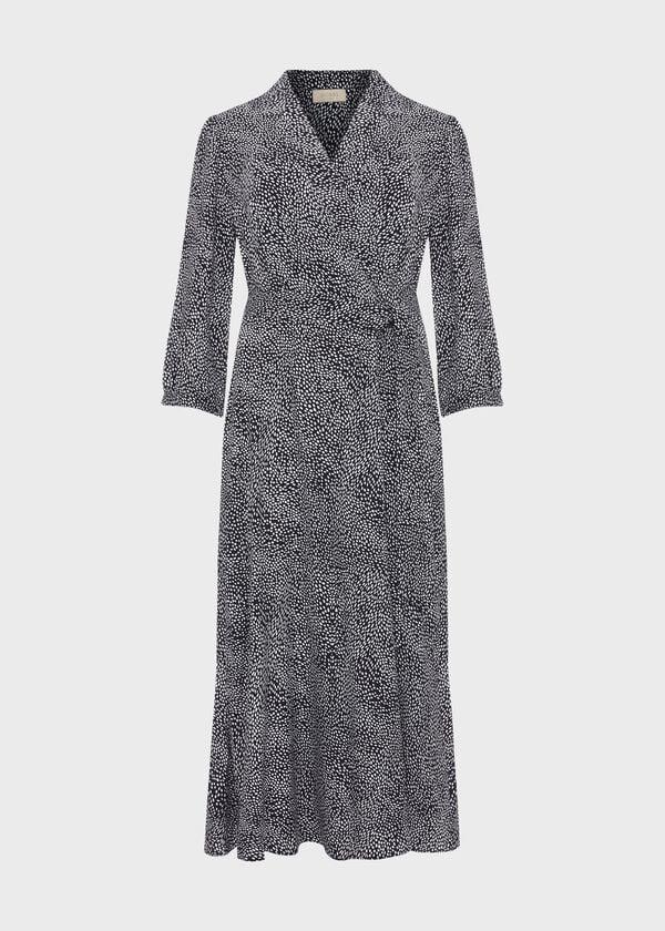 Hobbs Teresa Midi Wrap Dress Navy Ivory