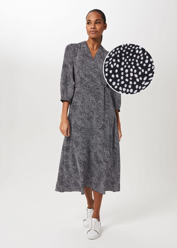 hobbs Teresa Midi Wrap Dress Navy Ivory
