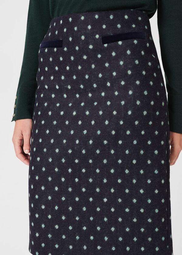 Hobbs Tessa Wool Pencil Skirt Navy Green