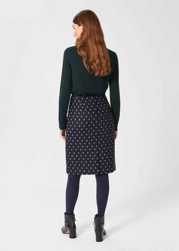 Hobbs Tessa Wool Pencil Skirt Navy Green