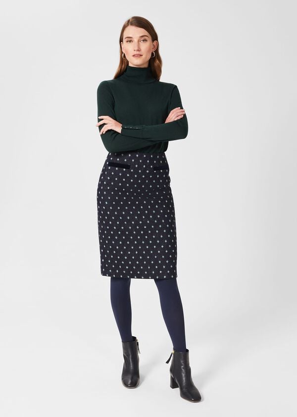 hobbs Tessa Wool Pencil Skirt Navy Green
