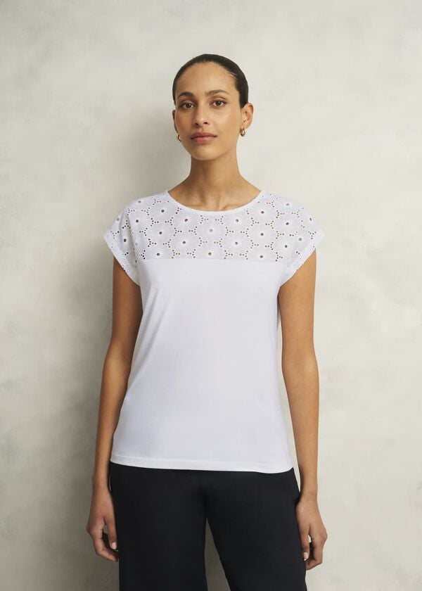 hobbs Thea Broderie Top White