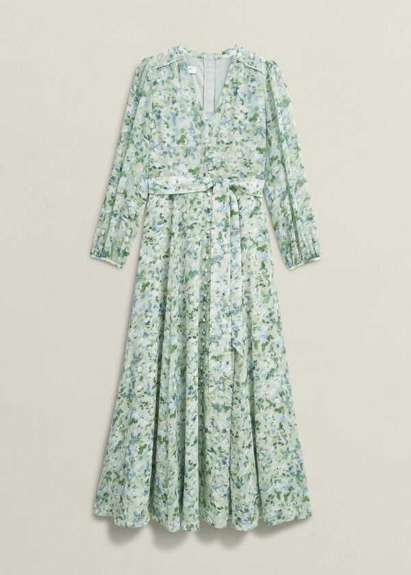 Hobbs Thea Tie Belted Dress Sage Green