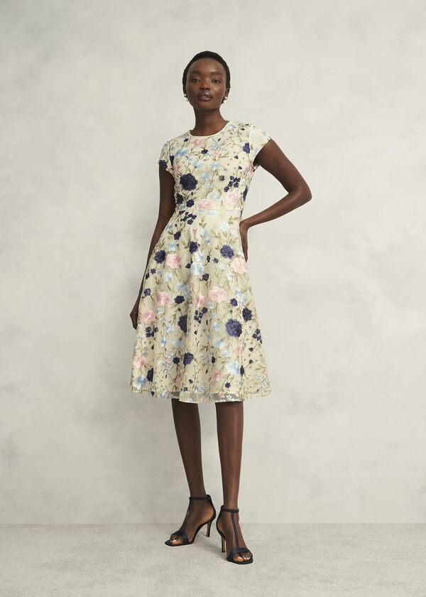hobbs Tia Embroidered Dress Cream Multi