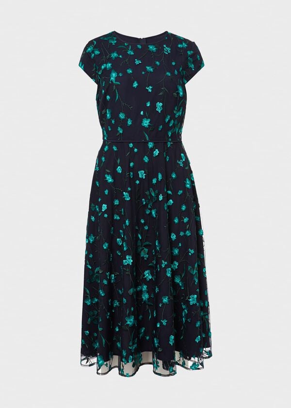 Hobbs Tia Embroidered Dress Navy Multi