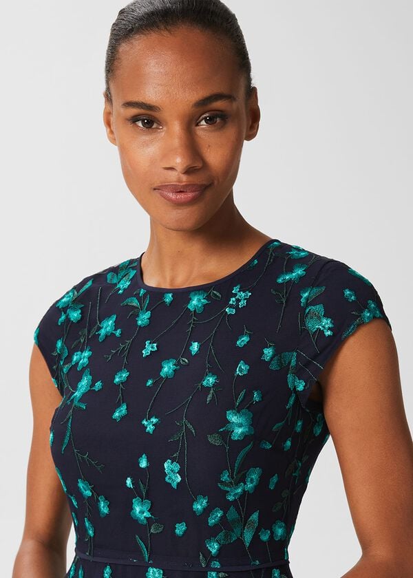 Hobbs Tia Embroidered Dress Navy Multi