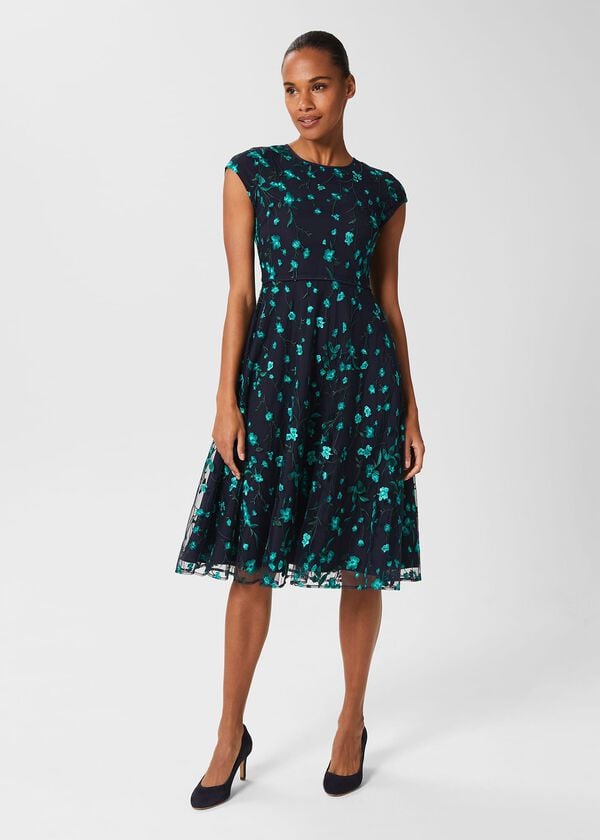 hobbs Tia Embroidered Dress Navy Multi