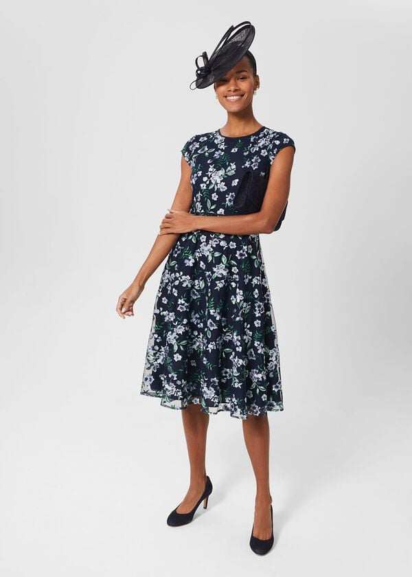 hobbs Tia Embroidered Floral Dress Pale Blue Multi