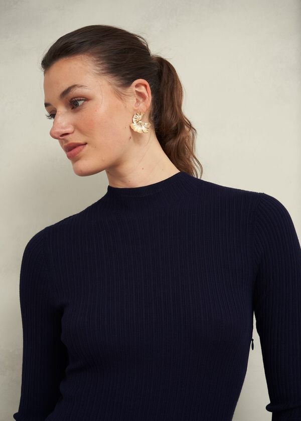Hobbs Trina Satin Knitted Dresses Hobbs Navy