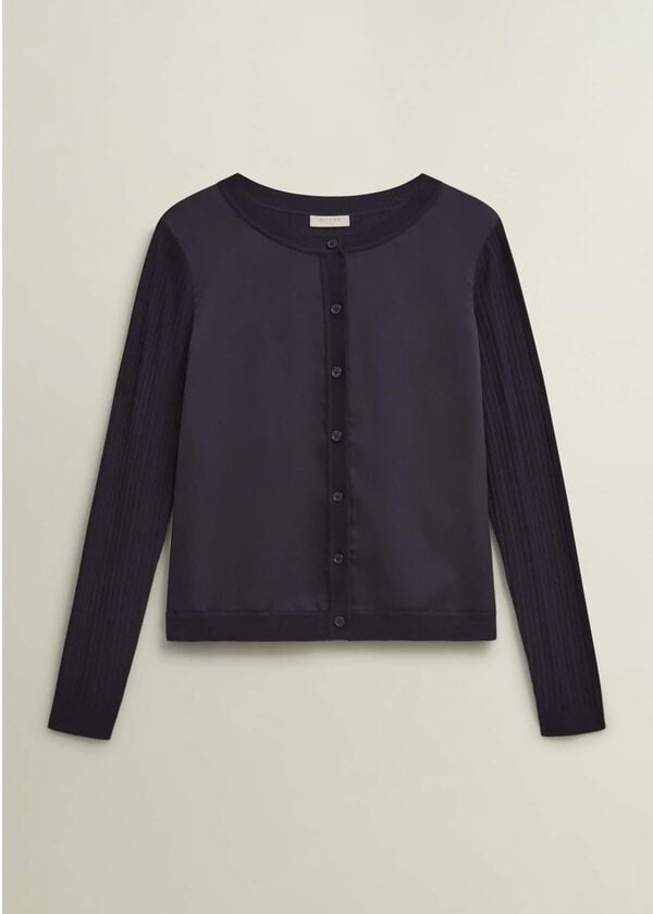 Hobbs Trina Woven Front Cardigan Hobbs Navy