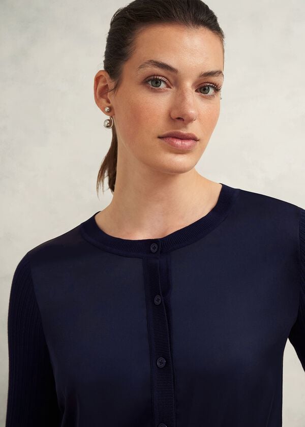 Hobbs Trina Woven Front Cardigan Hobbs Navy