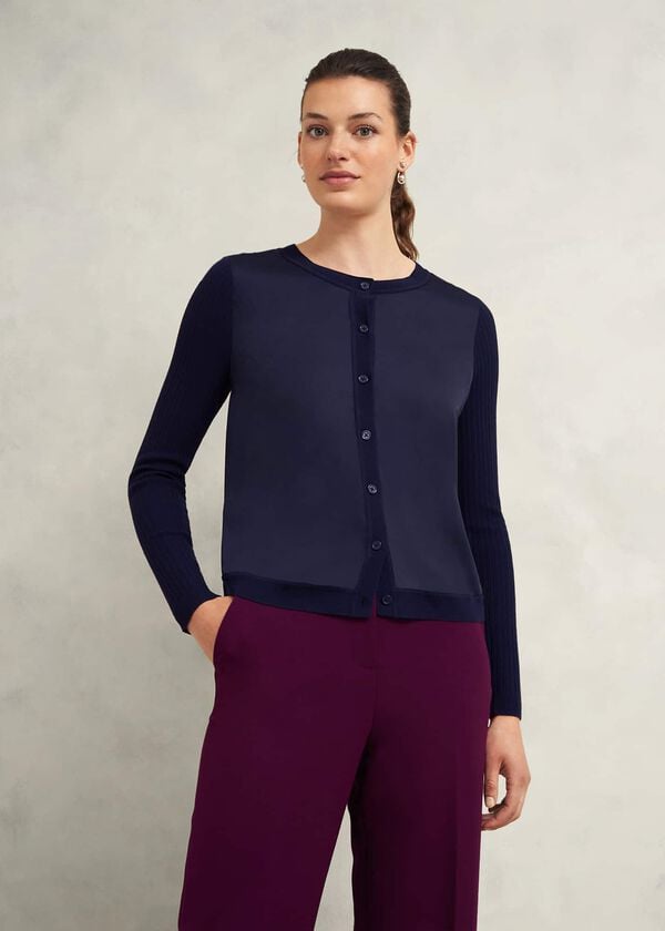 hobbs Trina Woven Front Cardigan Hobbs Navy