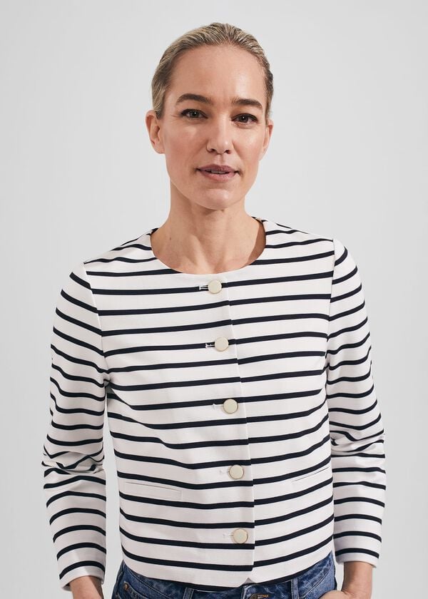 Hobbs Uma Stripe Jacket Ivory Navy