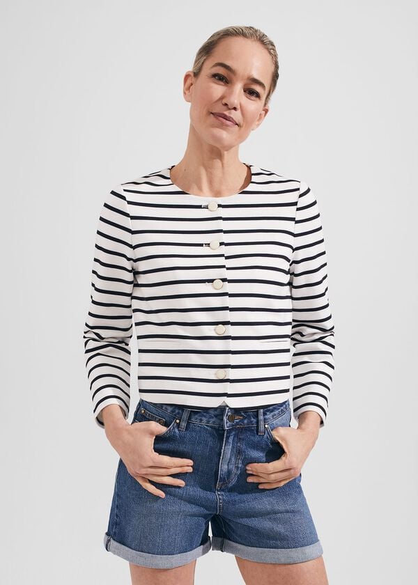 hobbs Uma Stripe Jacket Ivory Navy