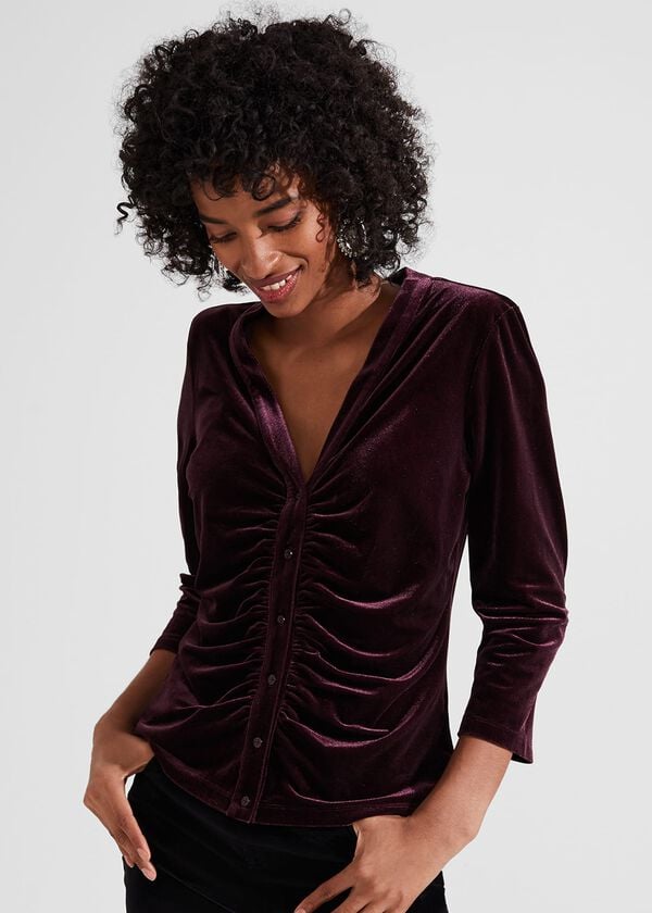 hobbs Velvet Hattie Top Maroon Purple