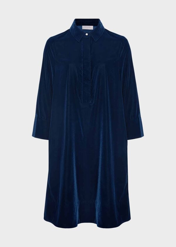 Hobbs Velvet Marciella Dress Steel Blue