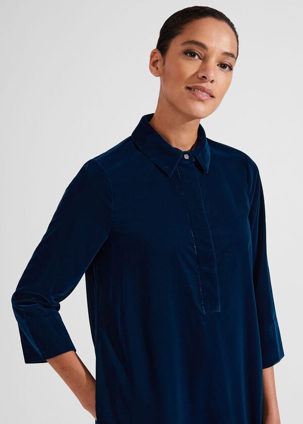 Hobbs Velvet Marciella Dress Steel Blue