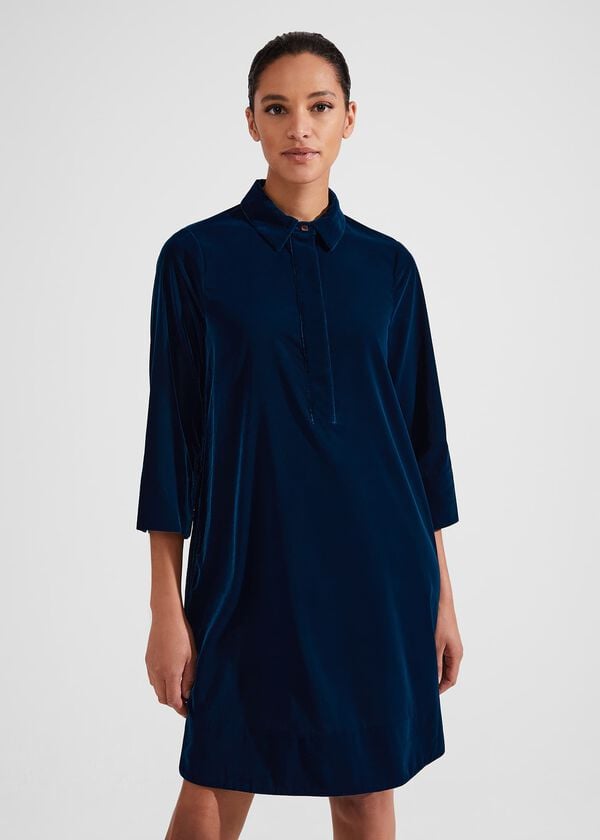 hobbs Velvet Marciella Dress Steel Blue