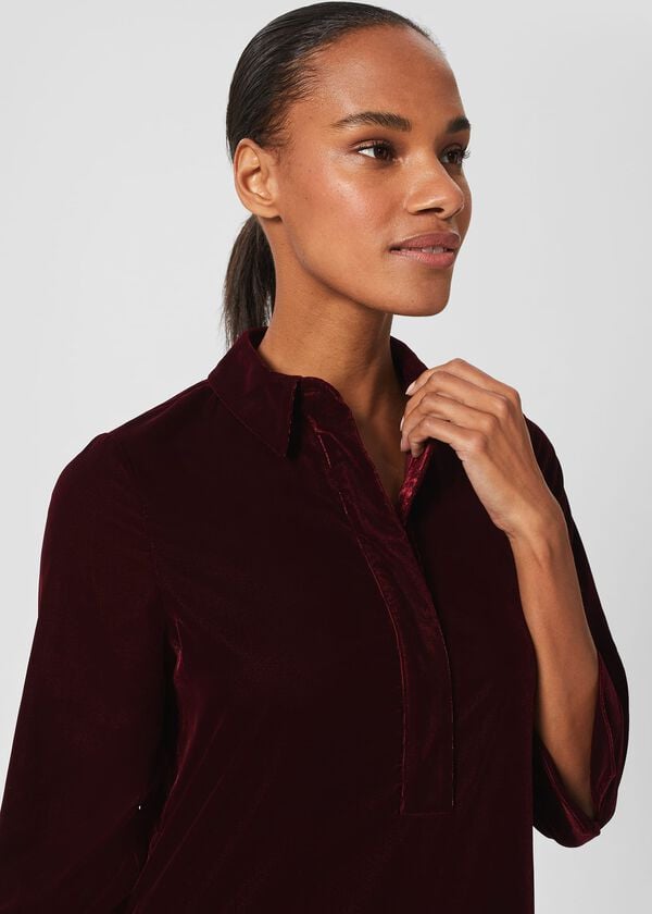 Hobbs Velvet Marciella Dress Wine Red