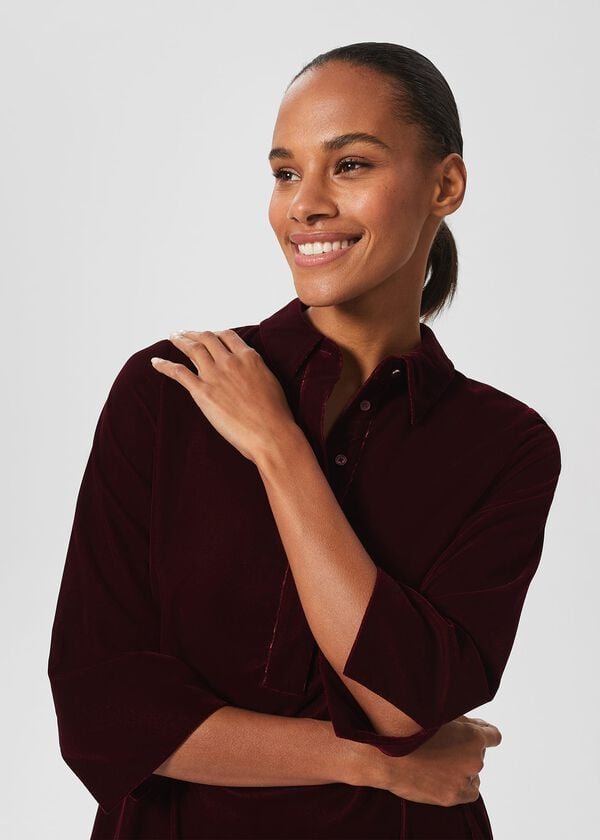 Hobbs Velvet Marciella Dress Wine Red