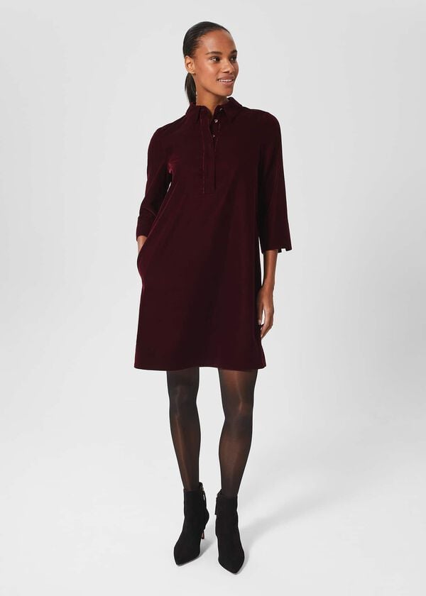 hobbs Velvet Marciella Dress Wine Red