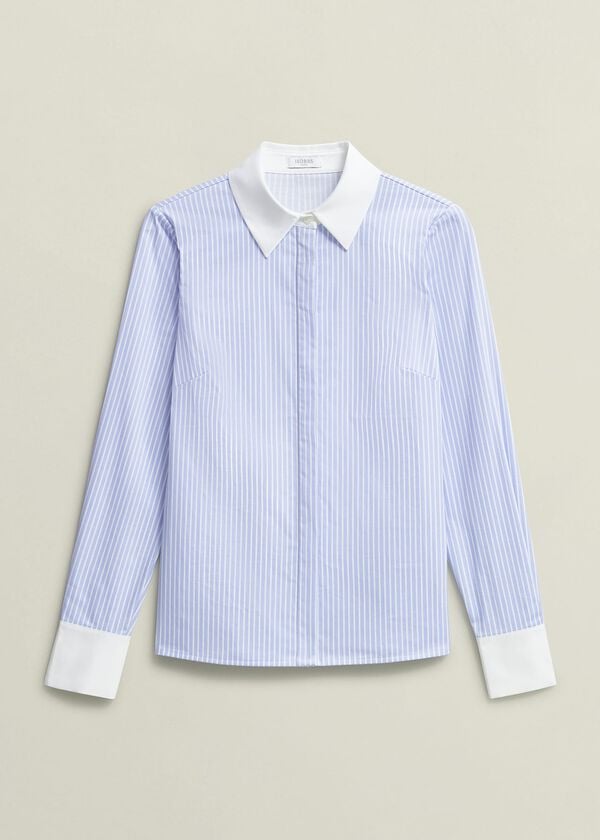 Hobbs Victoria Cotton Blend Shirt Pale Blue White